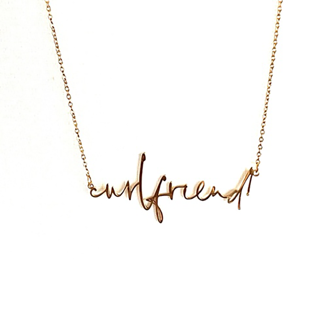 A gold-plated stainless steel necklace with the word &